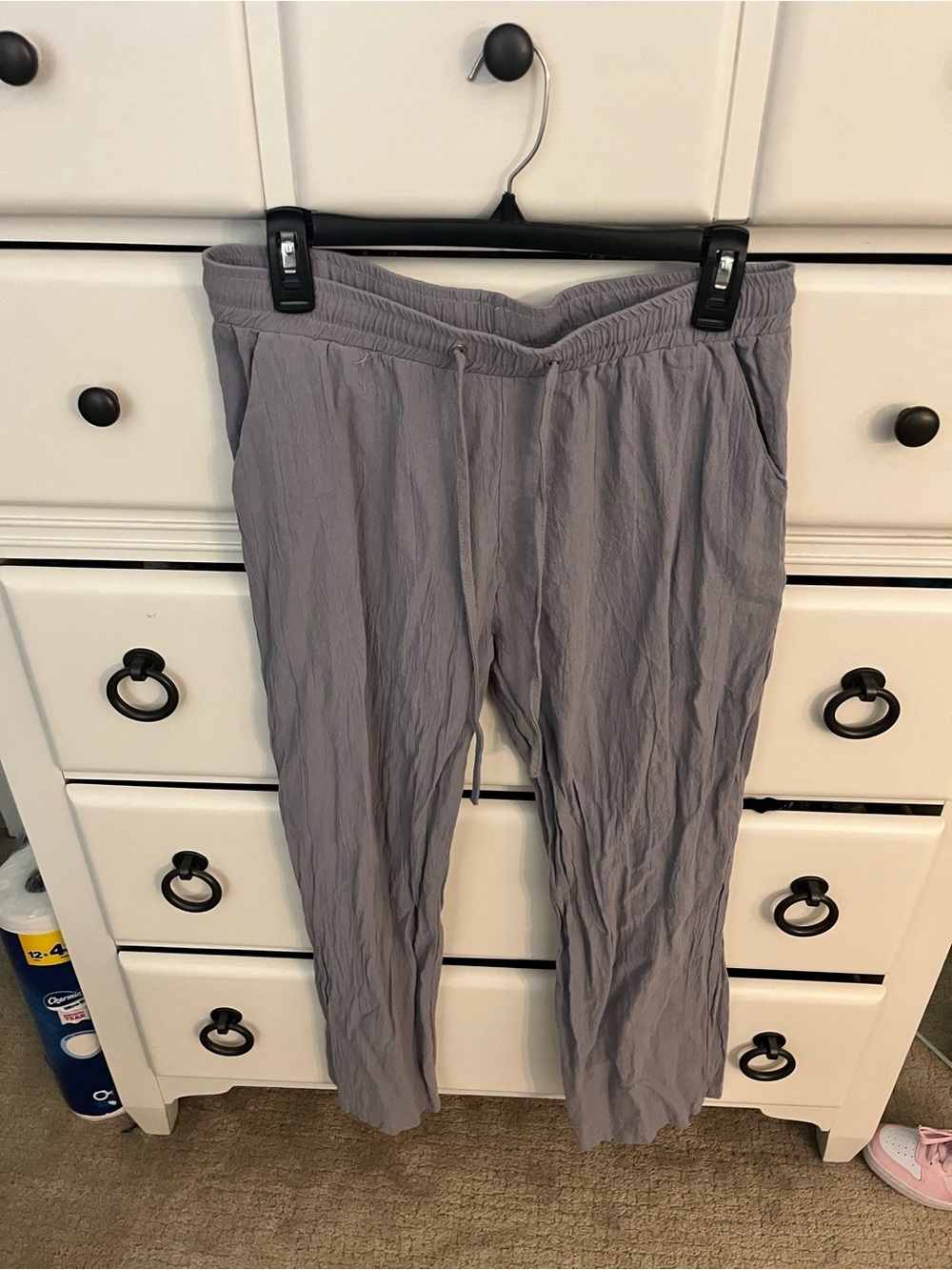 Women's Straight Leg Drawstring Pants in Light Gray